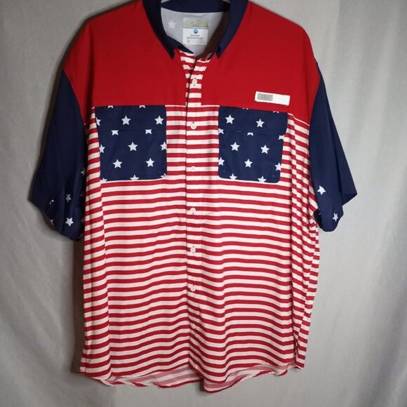 Ocean Coast Shirt Men's 3XL Patriotic Red White & Blue Button Down Short Sleeve - Picture 3 of 9